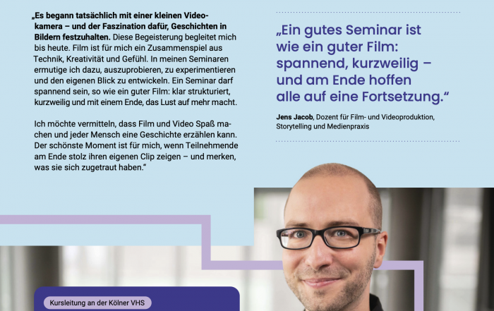 Vorstellung des Dozenten Jens Jacob bei der Kölner VHS